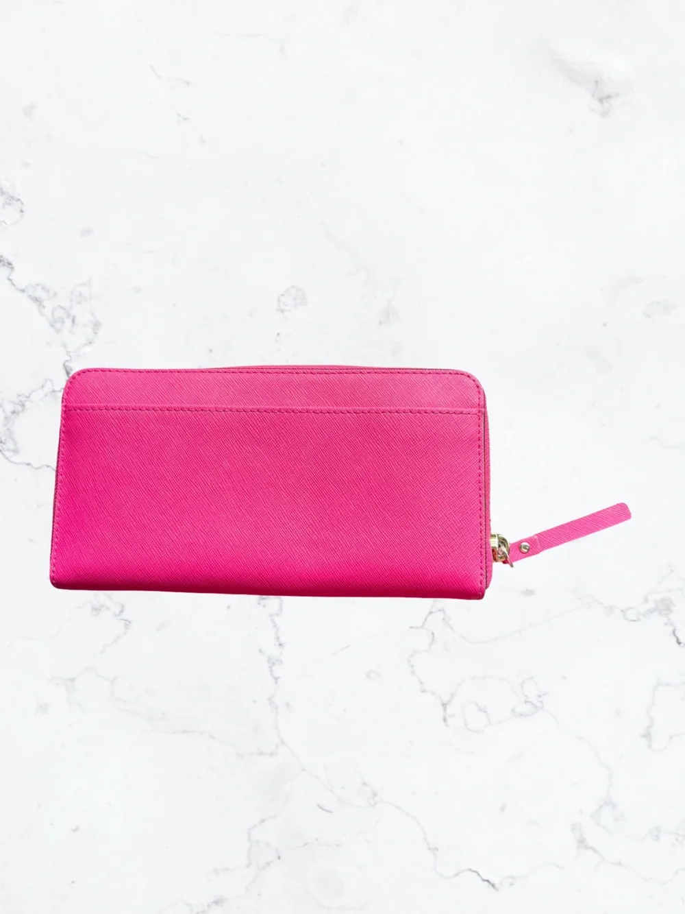 kate spade Hot Pink Zip-Around Saffiano Wallet with Gold Logo